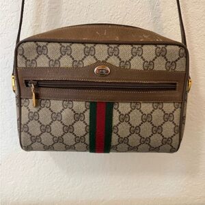 Gucci Brown Messenger Bag with Monogram Pattern
